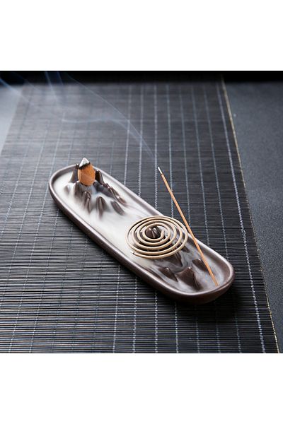 COOYA Incense Stick Holder,Waterfall Incense Burner Backflow,for Sticks and Cones,Purple Pottery