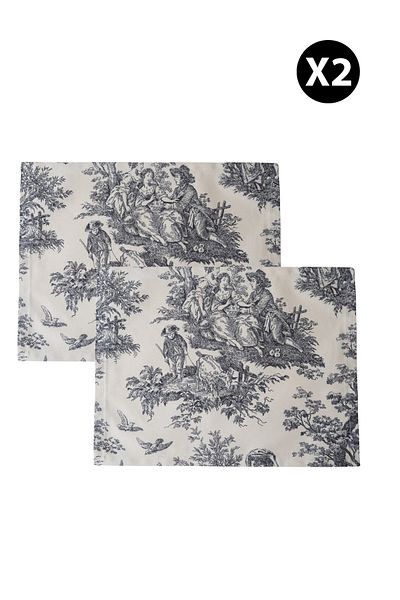 Beige & Stone Set de 2 dreptunghiulare cu model pastoral negru