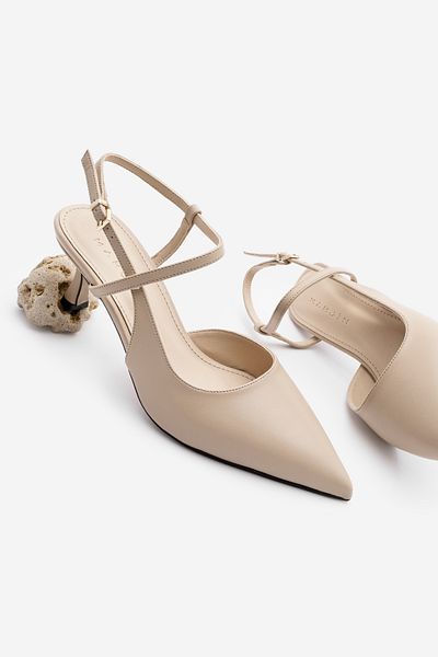 Marjin Livam Beige Damen-Stiletto-Schuhe mit spitzer Zehenpartie und offenem Rücken