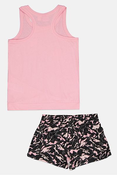 Puma Kids Girl 2 Pieces Graphic Print Top And Short Set, Pink/Black