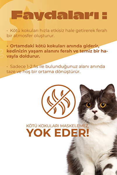 Davbir Kedi Kumu ve Tuvaleti Kötü Koku Giderici, Doğal Koku Önleyici Sprey, 250 ml