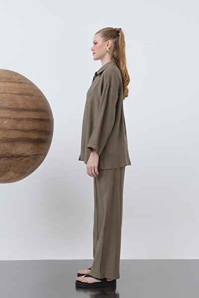 Loreen Women's Robe Button Detailed Short Shirt - 20631Gml - Khaki