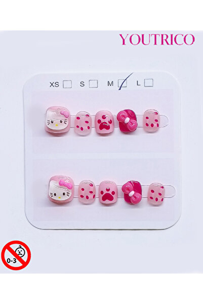 Youtrico أظافر لاصقة للأطفال مصنوعة يدويًا بنسبة 100% على شكل مخلب هيلو كيتي ...