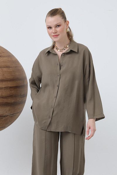 Loreen Women's Robe Button Detailed Short Shirt - 20631Gml - Khaki