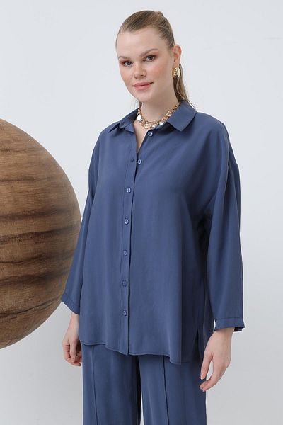 Loreen Women's Robe Button Detailed Short Shirt - 20631Gml - Indigo