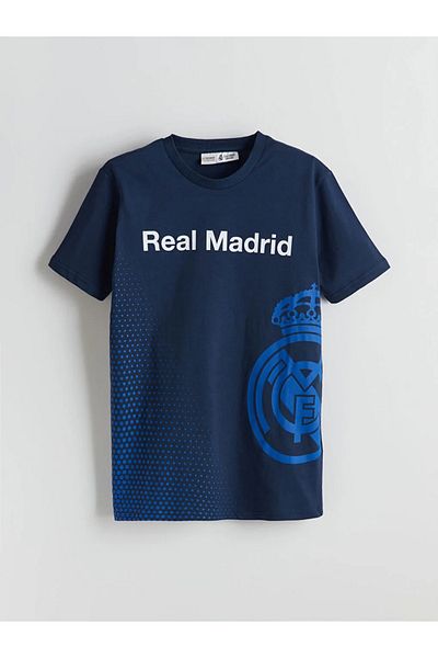LC Waikiki Lcw Kids Navy Blue Bicycle Collar R.Madrid Printed Boys T-Shirt and Shorts