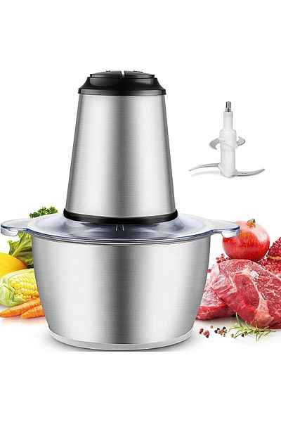 COOYA Electric Meat Grinder, 2L Stainless Steel Food Chopper For Meat, Vegetables, Fruits and Nuts, Silver