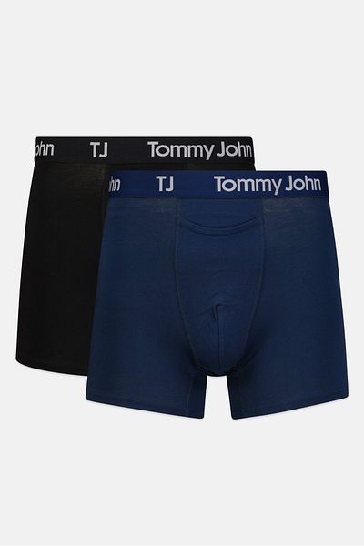 Tommy John Men 2 Pack 4 Inseam Brand Logo Boxer Briefs, Multicolor
