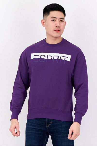 Esprit Men Crew Neck Long Sleeves Brand Logo Sweatshirts, Purple