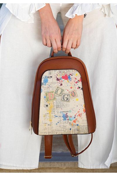 Dogo Rucsac multicolor din piele vegană pentru femei - Design Dogo Stamp