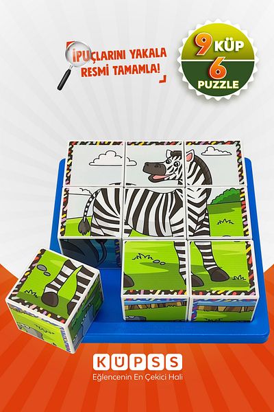 KÜPSS Safari Animals Cube Puzzle - 9 Cubes 6 Puzzles
