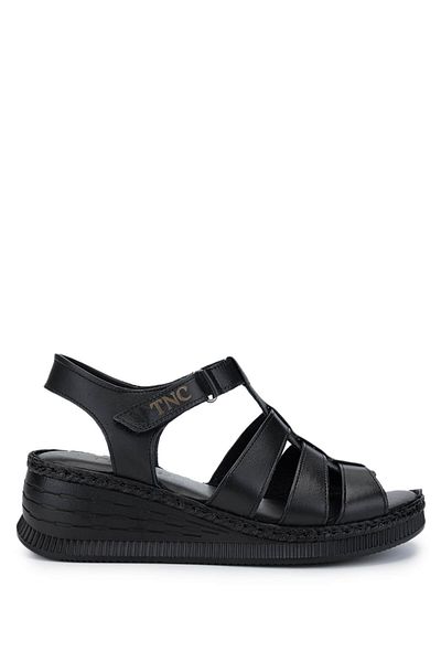 Tamer Tanca Women's Genuine Leather Black Leather Comfort Sandals