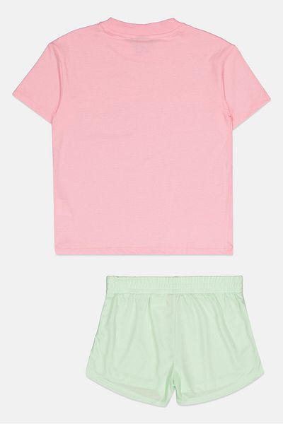 Puma Kids Girl 2 Pieces Brand Logo T Shirt And Short Set, Pink/mint