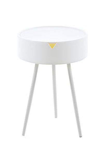 COOYA Round Side Table, With Storage, Modern Design, For Living Room and Bedroom, White