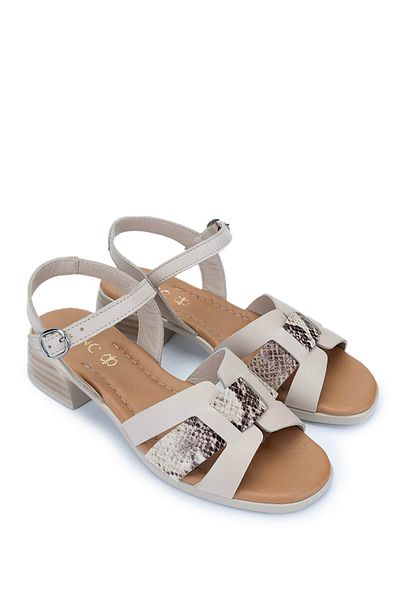 Tamer Tanca Women's Genuine Leather Beige Heeled Sandals