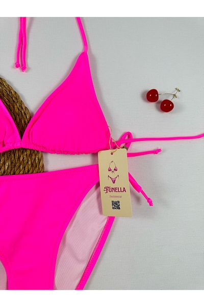 FUNELLA Fuchsia Color Side and Neck Tie Stylish Women's Bikini Set