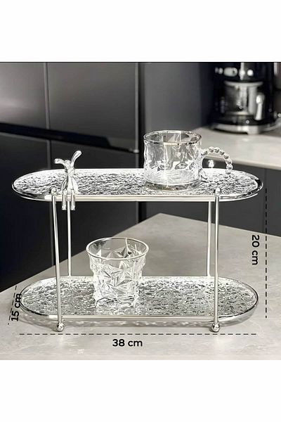 ARVALE Broken Glass Patterned Transparent 2 Tier Organizer Decorative Model |   38X15X20Cm