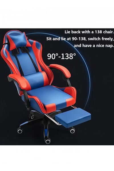 COOYA Multifunctional gaming chair,PU leather,adjustable seat,with retractable footrest and massage pillow