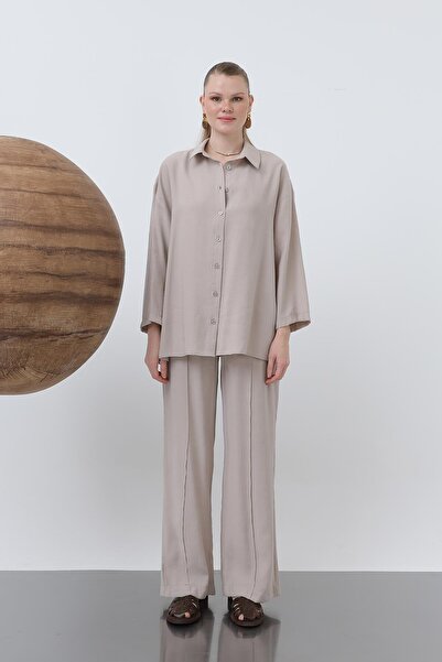 Loreen Women's Robe Button Detailed Short Shirt - 20631Gml - Stone