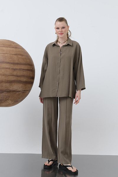 Loreen Women's Robe Button Detailed Short Shirt - 20631Gml - Khaki