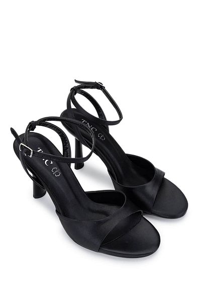 Tamer Tanca Women's Vegan Black Satin Heeled Shoes