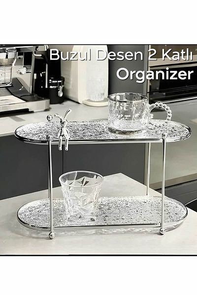 ARVALE Broken Glass Patterned Transparent 2 Tier Organizer Decorative Model |   38X15X20Cm