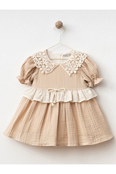 Cherrys Bebek Dantel Yaka Müslin Kız Bebek Elbise