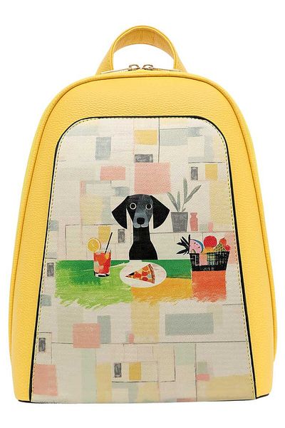Dogo Women's Vegan Leather Multicolor Backpack - Table for a Pup Design