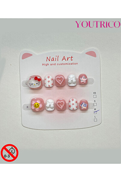 Youtrico أظافر لاصقة للأطفال مصنوعة يدويًا بنسبة 100%، لون أخضر كرتوني، آمنة ...