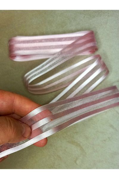 yörük tuhafiye Pink Satin Striped Chiffon Ribbon 3 cm - 10 Meters. Organza Ribbon