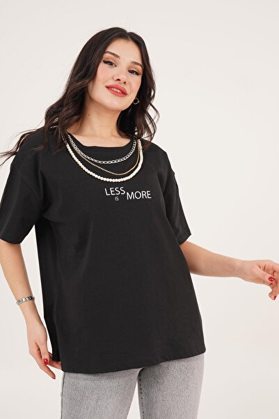 Hipo Trend Ovratnik Sa lančanim detaljem Tekst Štampano Crna majica