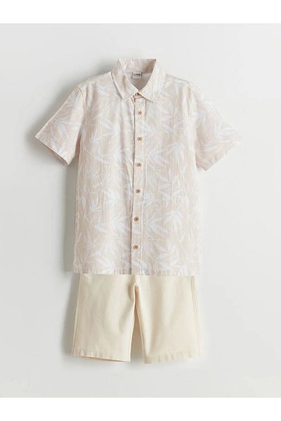 LC Waikiki Lcw Kids Beige Short Sleeve Boys Shirt and Shorts