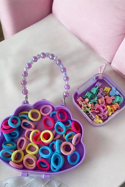TAKIŞTIR Set de catarame pentru copii cu geanta de culoare violet