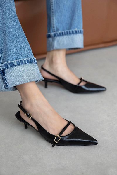 STRASWANS Valeria Women's Heeled Wrinkled Leather Shoes Black