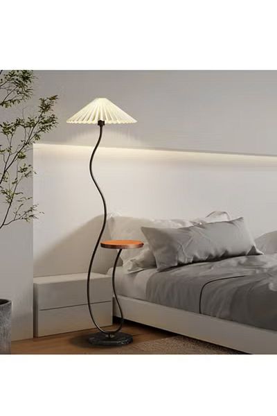 COOYA Floor Lamp, With Small Table Plate, Scandinavian Style, Suitable for Living Room/Bedroom/Bedside