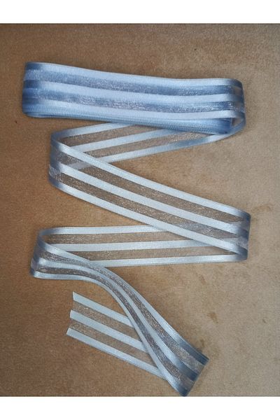 yörük tuhafiye Blue Satin Striped Chiffon Ribbon 3 cm - 10 Meters. Organza Ribbon