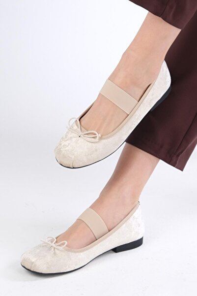 Mio Gusto Coleta Beige Color Banded Women's Ballerina Shoes
