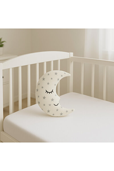 Bebek Özel Gri Yıldızlı Ay Model Yastık Uyku Arkadaşı Süs Yastık Aydede