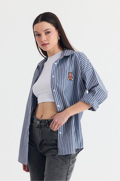 Rays Cămașă oversize cu ursuleț negru brodat 4689A