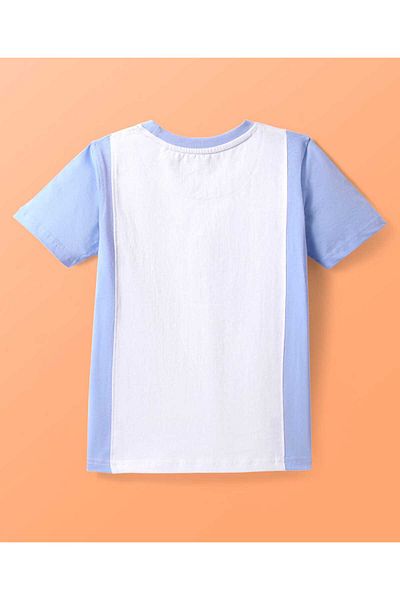 Pine kids تي شيرت باين كيدز قطني محبوك بأكمام نصفية وطبعة رياضية - أبيض