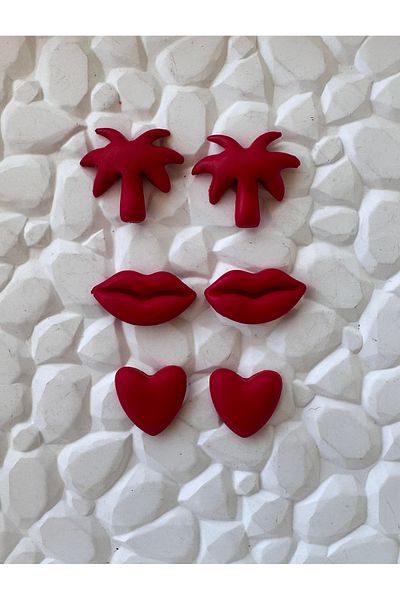 ACCESSORY Red Triple Earrings Multiple Earrings Mini Size