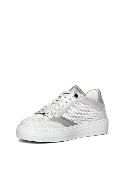 Celal Gültekin Kadın Beyaz Gümüş Bağcıklı Kalın Tabanlı Deri Sneaker