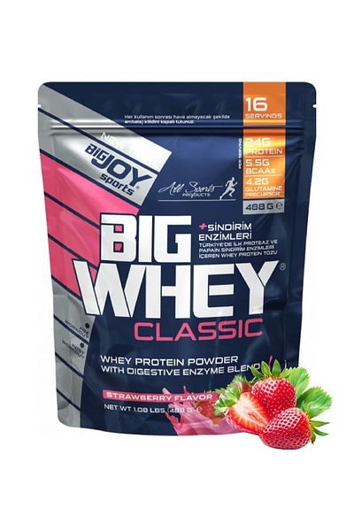 Bigjoy Sports Big Whey Classic Strawberry Flavored Protein Powder 488 g Doypack Whey Protein