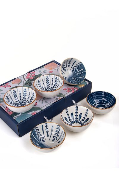 MUKKO HOME Set of 6 Porcelain Bowls 320 ml - Soup, Breakfast, Snack Gift