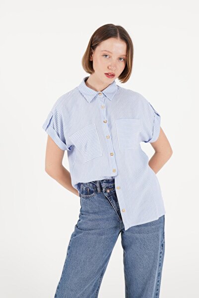 Hipo Trend Cămașă cu mânecă scurtă în dungi Baby Blue