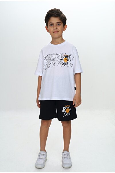 Toontoy Boy's Smile Text Printed Shorts Suit