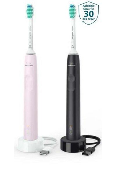 Philips Set periuță de dinți electrică Philips Sonicare 3100, 31.000 de mișcări/min, roz/negru