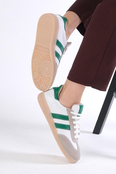 Mio Gusto Tindra Genuine Leather Green Color Striped Women's Sports Shoes