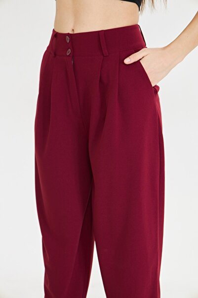 BELISTIL Bordo Havuç Kesim Kumaş Pantolon
