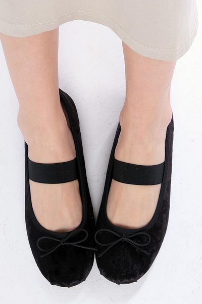 Mio Gusto Coleta Black Color Banded Women's Ballerina Shoes